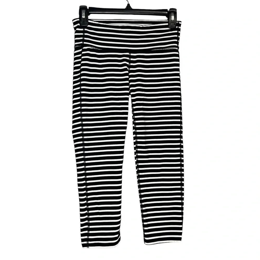 Athleta Black White Striped Cari Leggings Size Small